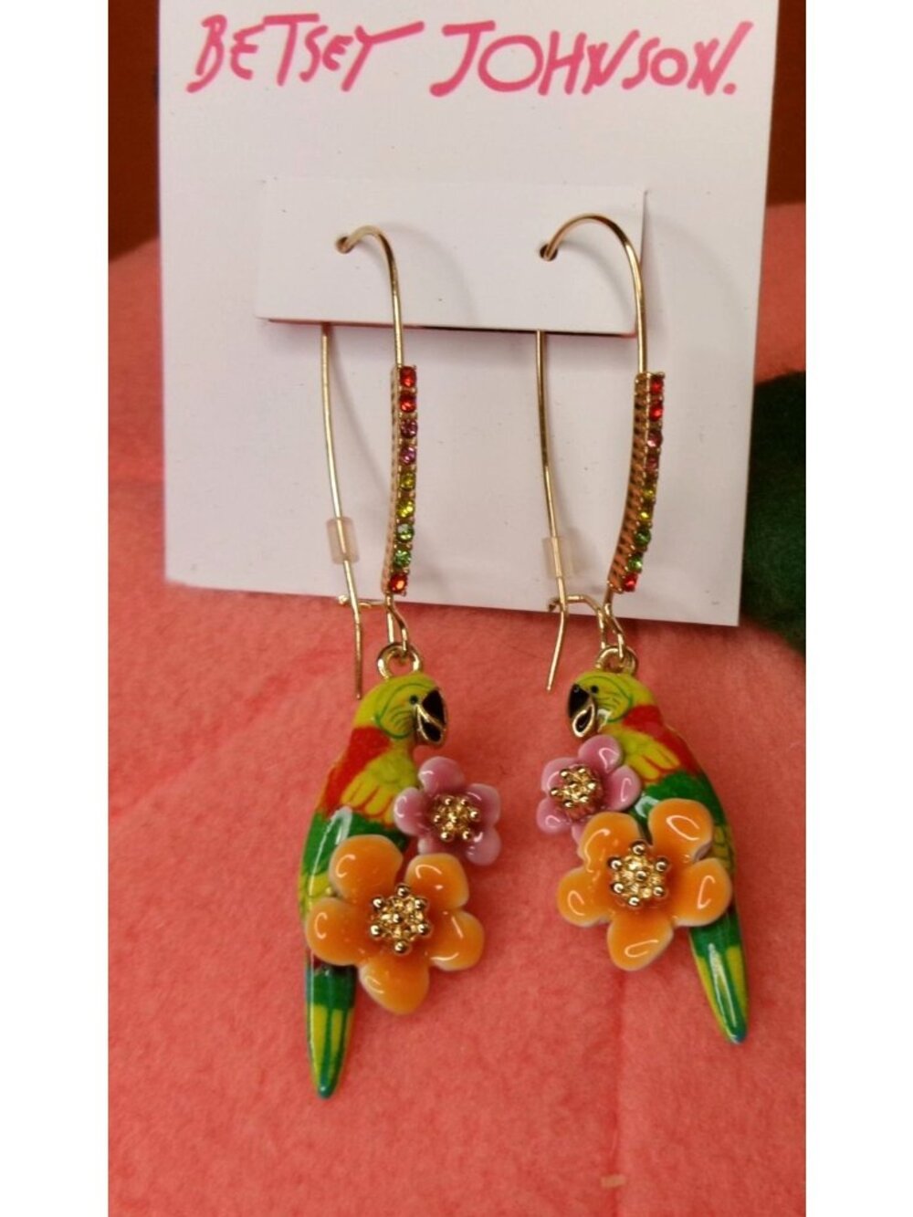 Betsey Johnson Tropical Parrot Drop Earrings - Picture 2 of 5